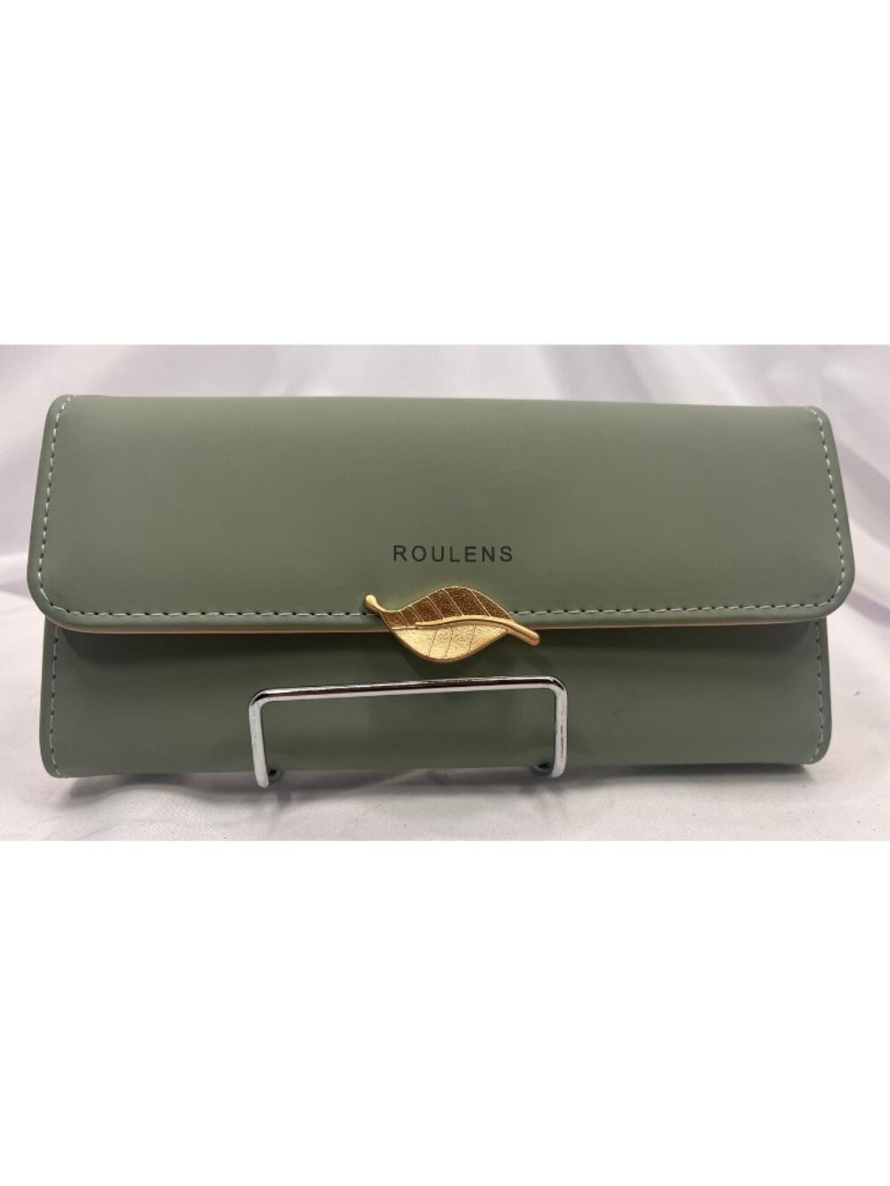 Roulens Sage Green RFID Long Wallet Gold Leaf Snap